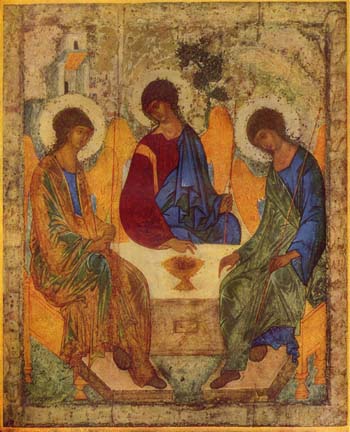 Икона Пресвятой Троицы, Андрей Рублёв, ~1400-1410, Москва, Третьяковская галерея