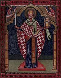 Икона Святителя Николая Можайского с мечом и храмом (†335)