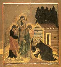 Икона явление Троицы Преподобному Александру Свирскому. XVII в