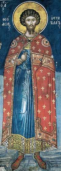 Великомученик Феодор Стратилат (†319). Тзортзи (Зорзис) Фука. Фреска. Афон (Дионисиат). 1547 г