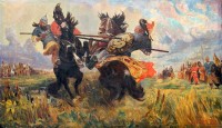 Начало Куликовскойц битвы: поединок инока Пересвѣта с Татарским Голiафом Чели-беем